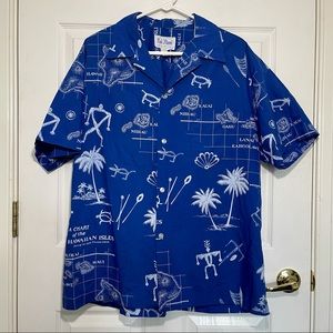 Vintage Rai Nami Hawaiian Aloha Map Shirt Sz XL